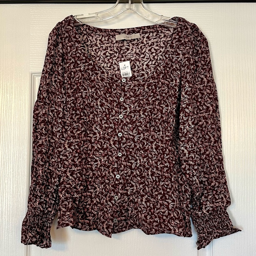 LOFT Floral Square Neck Blouse Size Small NWT